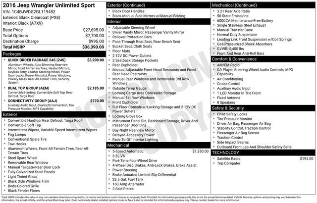 2016 Jeep Wrangler Unlimited Sport