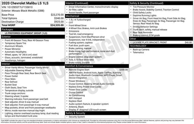 2020 Chevrolet Malibu LS 1LS