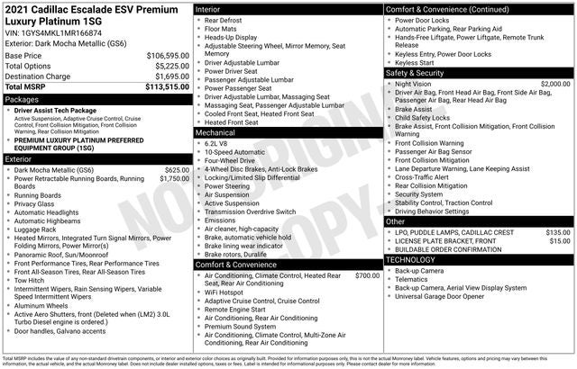 2021 Cadillac Escalade ESV Premium Luxury Platinum