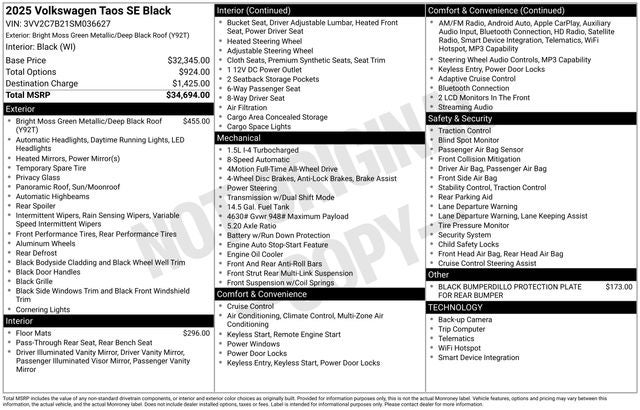 2025 Volkswagen Taos 1.5T SE Black