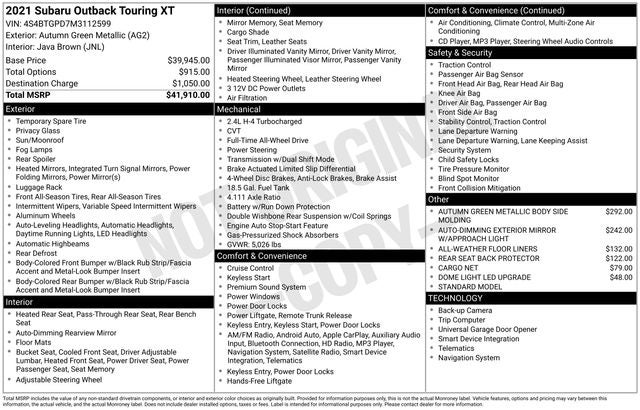 2021 Subaru Outback Touring XT